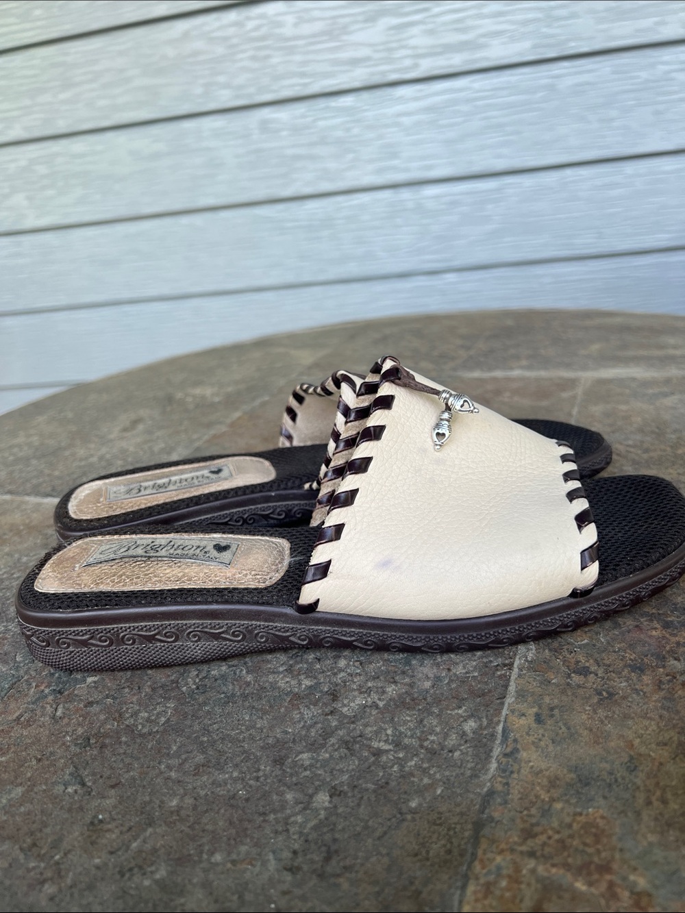 Brighton Cream Leather Slip-On Mules with Braided Trim - Picture 2 of 12